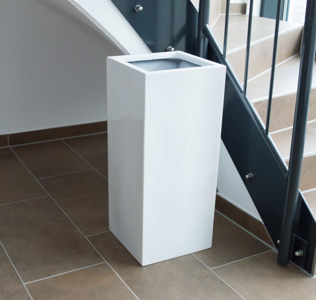 Elegant Einrichten | Pflanzkübel | Fiberglas | säule | 38x38x80cm | hochglanz weiß.