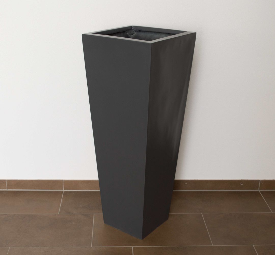 Pflanzkübel Fiberglas säule konisch 38x38x100cm anthrazit metallic