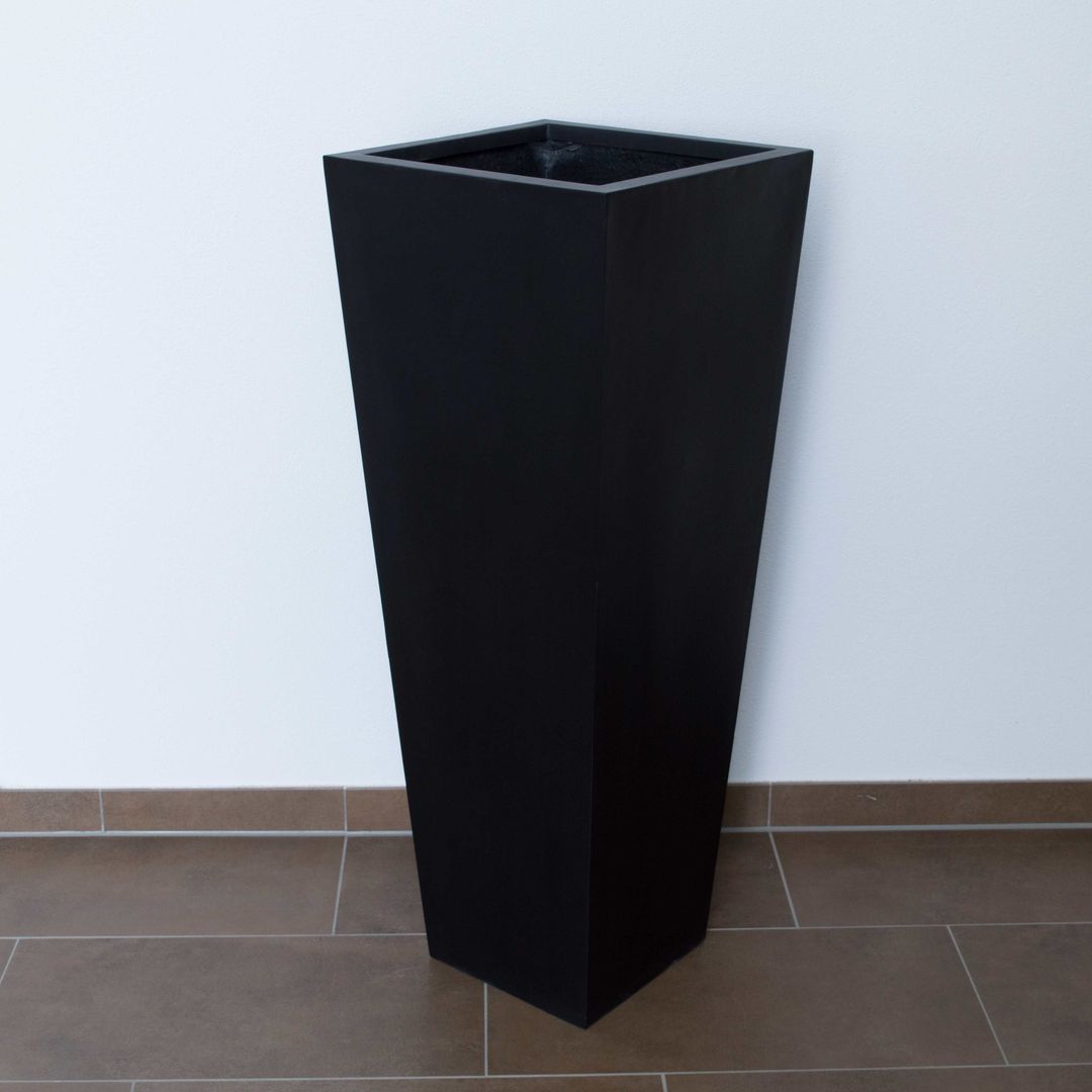 Elegant Einrichten | Pflanzkübel | Fiberglas | säule | konisch | 38x38x100cm | elegant schwarz-mat.