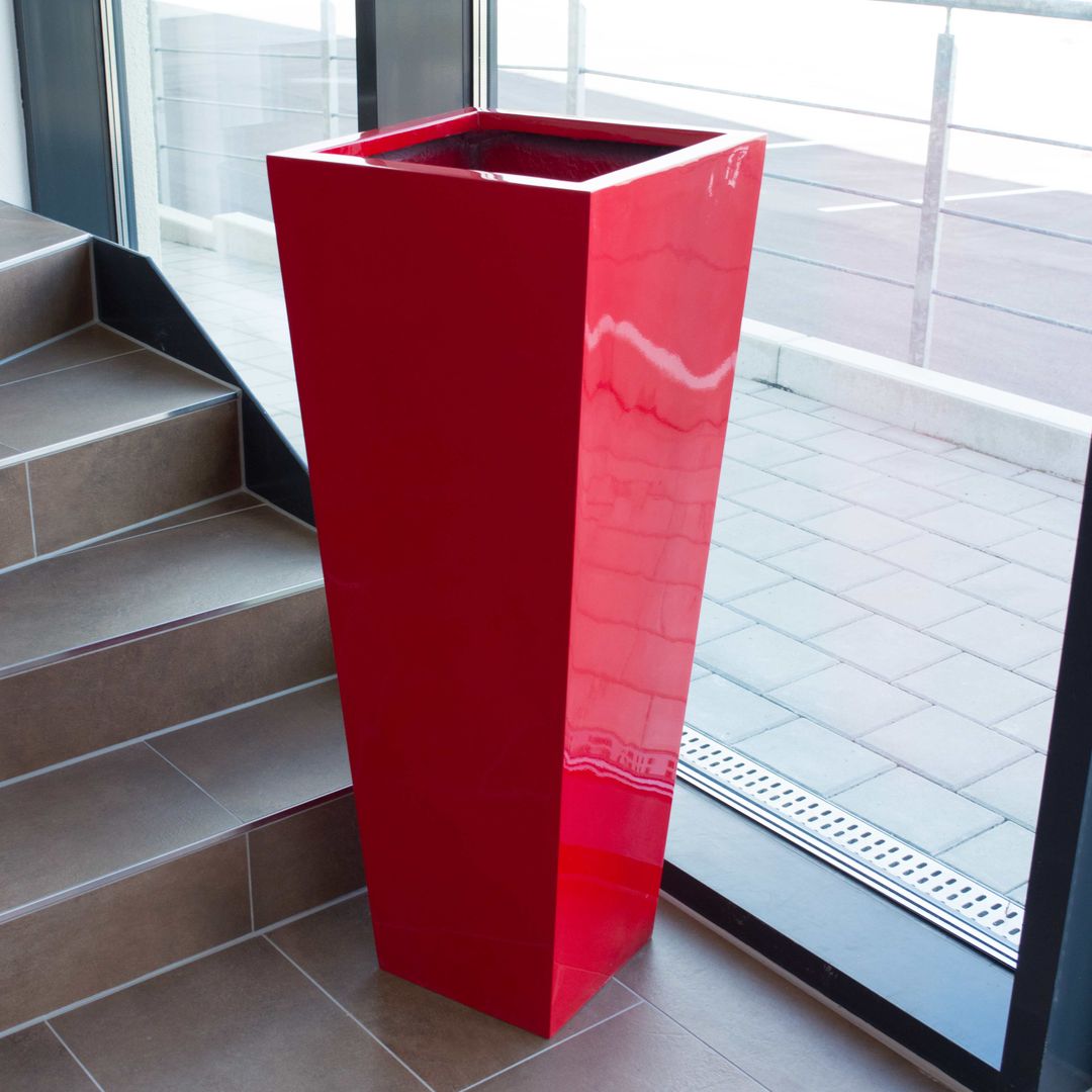 Pflanzkübel Blumenkübel Fiberglas säule konisch 30x30x90cm hochglanz rot-(B-WARE)