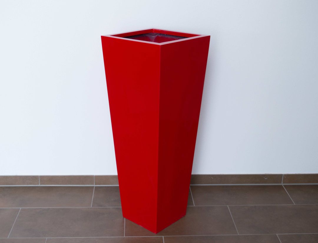 Elegant Einrichten | Pflanzkübel | Fiberglas | säule | konisch | 38x38x100cm | hochglanz rot