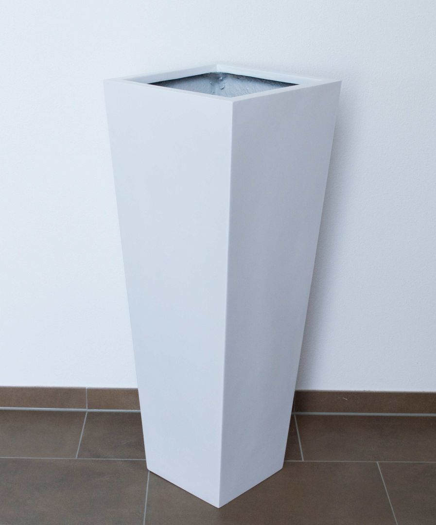 Elegant Einrichten | Pflanzkübel | Fiberglas | säule | konisch | 30x30x90cm | hochglanz weiß.