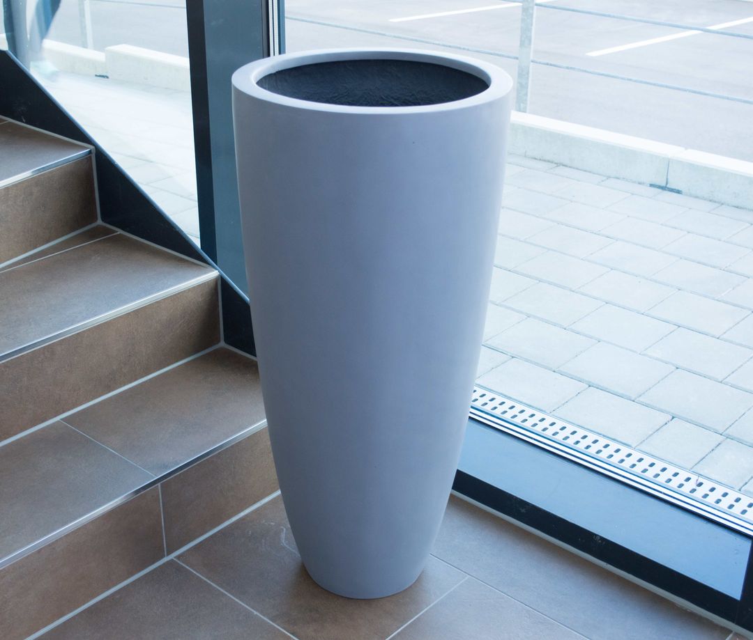 Elegant Einrichten | Pflanzkübel | Fiberglas | rund konisch | D38xH80cm | grau.