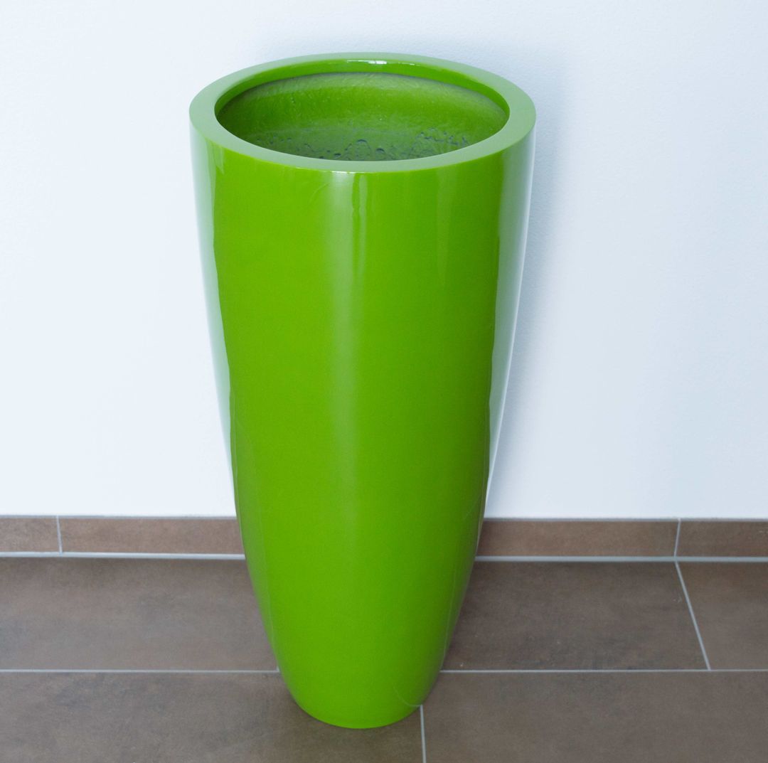 Elegant Einrichten | Pflanzkübel | Fiberglas | rund konisch | D38xH80cm | hochglanz avocado grün.