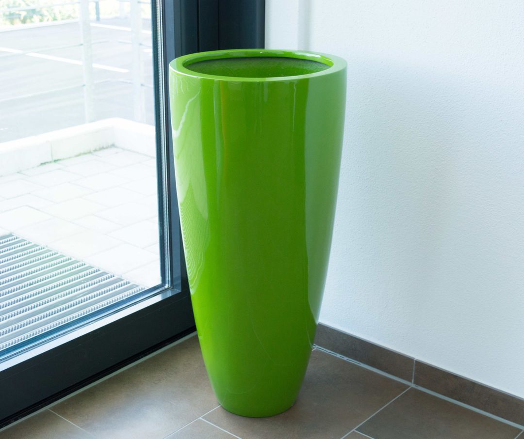 Elegant Einrichten | Pflanzkübel | Fiberglas | rund konisch | D38xH80cm | hochglanz avocado grün.