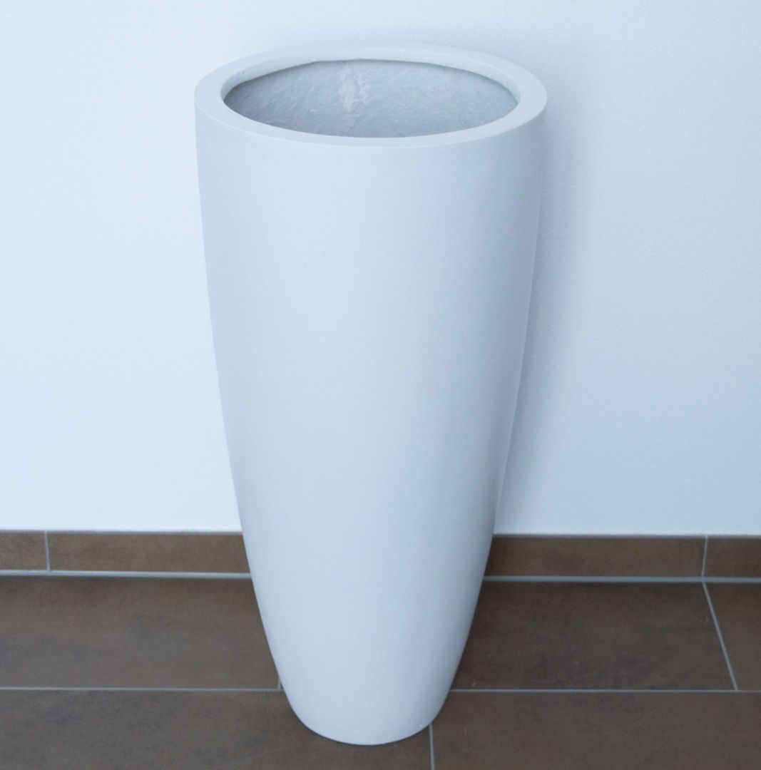 Elegant Einrichten | Pflanzkübel | Fiberglas | rund konisch | D46xH100cm | perlmutt weiß.
