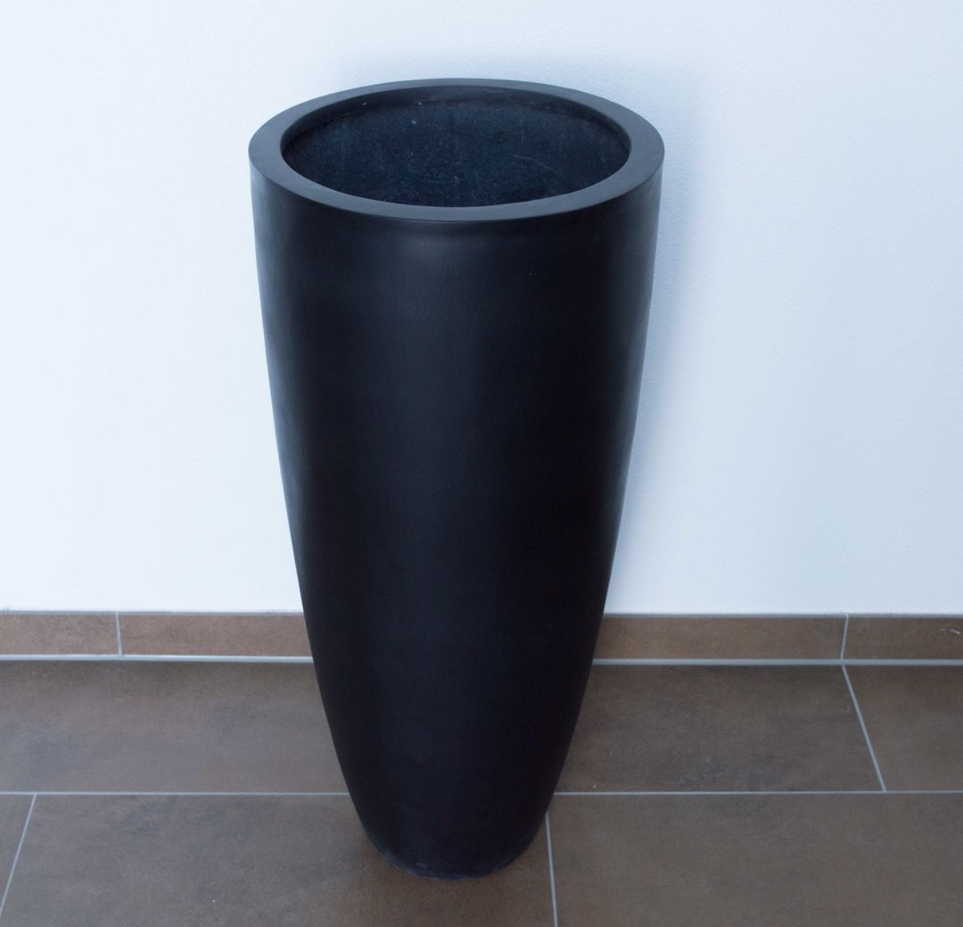 Elegant Einrichten | Pflanzkübel | Fiberglas | rund konisch | D38xH80cm | elegant schwarz-matt.