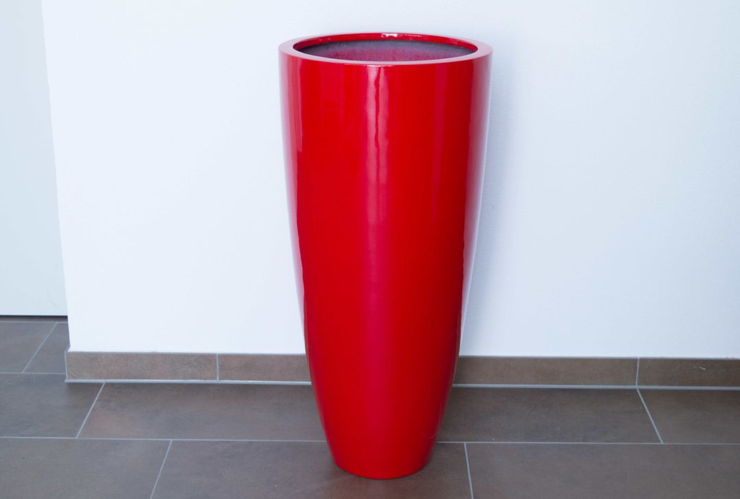 Elegant Einrichten | Pflanzkübel | Fiberglas | rund konisch | D30xH60cm | hochglanz rot.