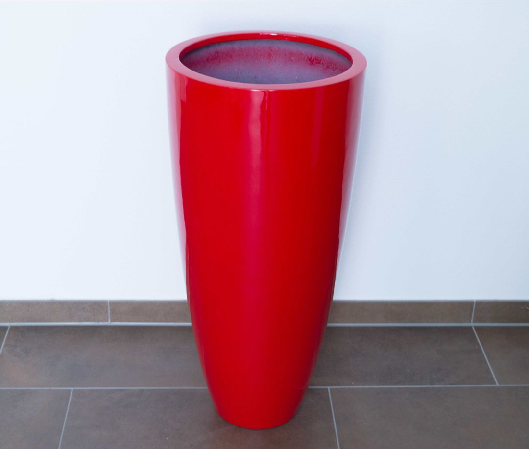 Elegant Einrichten | Pflanzkübel | Fiberglas | rund konisch | D30xH60cm | hochglanz rot.