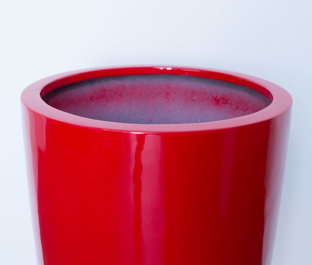 Elegant Einrichten | Pflanzkübel | Fiberglas | rund konisch | D38xH80cm | hochglanz rot.