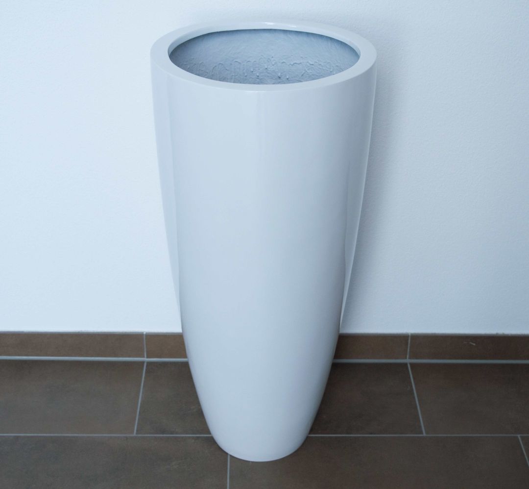 Elegant Einrichten | Pflanzkübel | Fiberglas | rund konisch | D38xH80cm | hochglanz weiß.