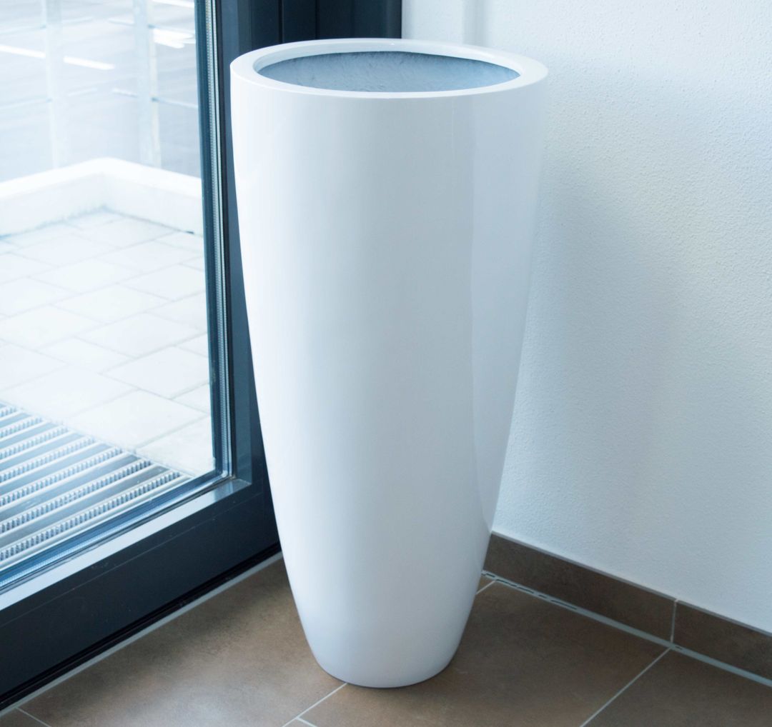 Elegant Einrichten | Pflanzkübel | Fiberglas | rund konisch | D38xH80cm | hochglanz weiß.