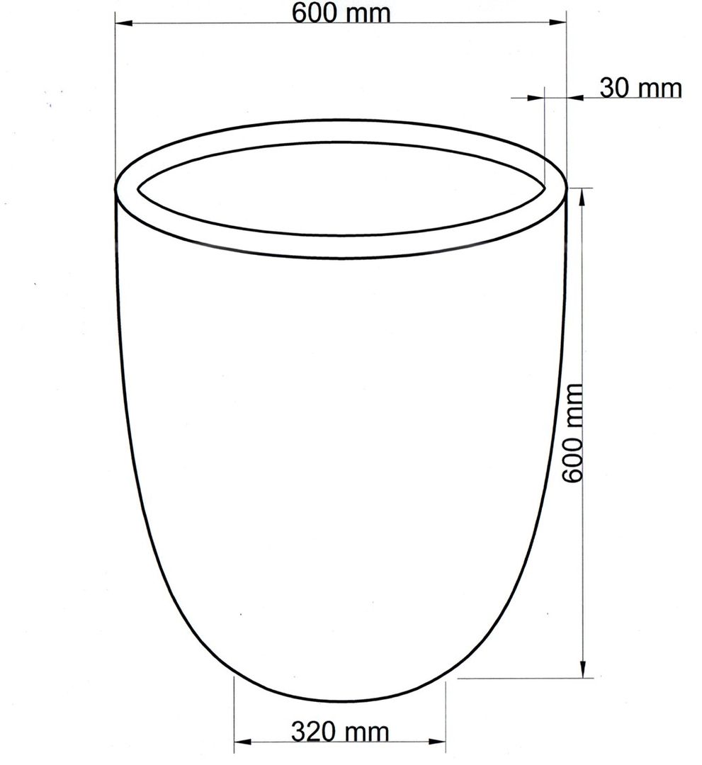 Technische Maßzeichnung Pflanzkübel Fiberglas rund konisch D60xH60cm mit Maßen in Millimeter