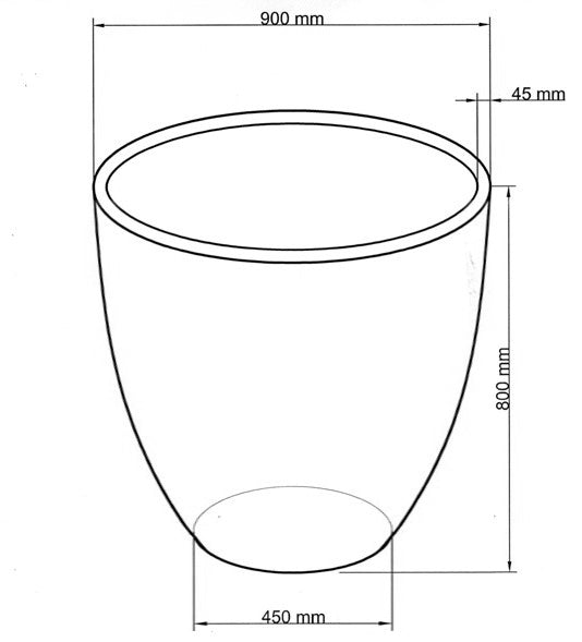 Technische Maßzeichnung Pflanzkübel Fiberglas rund konisch D90xH80cm mit Maßen in Millimeter