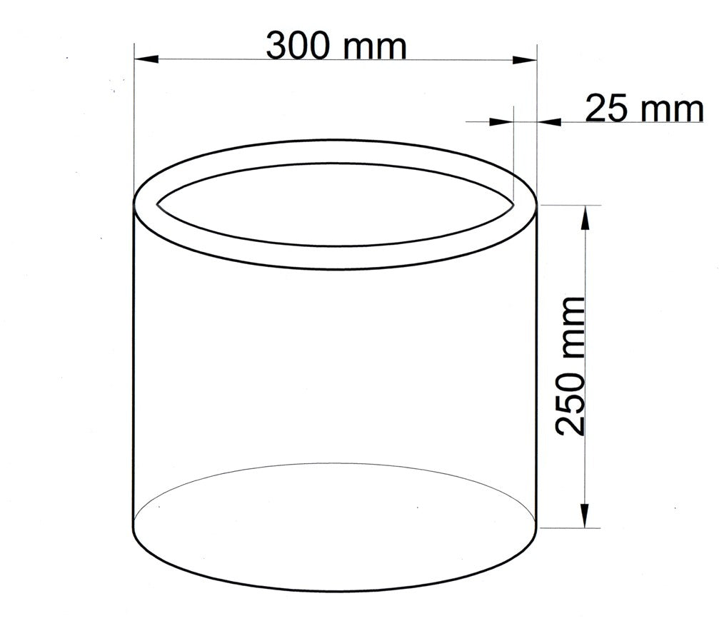 Technische Maßzeichnung Pflanzkübel Fiberglas zylindrisch D30xH25cm mit Maßen in Millimeter