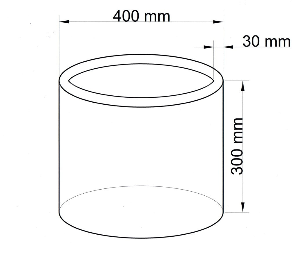Technische Maßzeichnung Pflanzkübel Fiberglas zylindrisch D40xH30cm mit Maßen in Millimeter