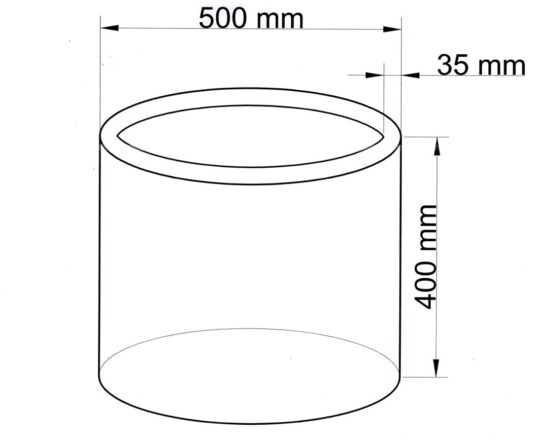Technische Maßzeichnung Pflanzkübel Fiberglas zylindrisch D50xH40cm mit Maßen in Millimeter