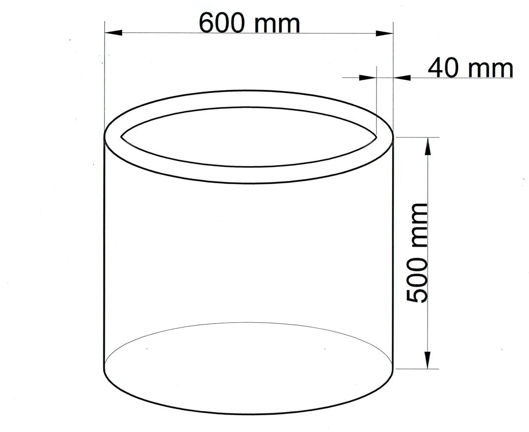 Technische Maßzeichnung Pflanzkübel Fiberglas zylindrisch D60xH50cm mit Maßen in Millimeter