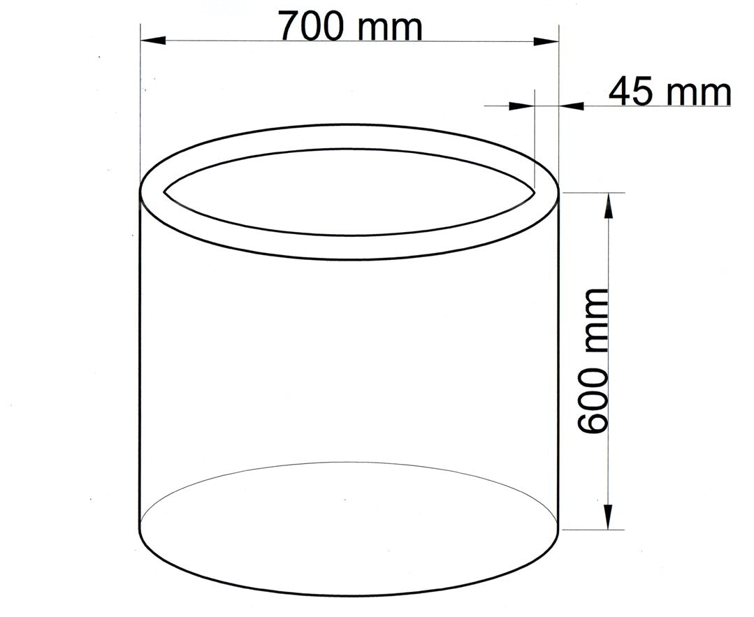 Technische Maßzeichnung Pflanzkübel Fiberglas zylindrisch D70xH60cm mit Maßen in Millimeter