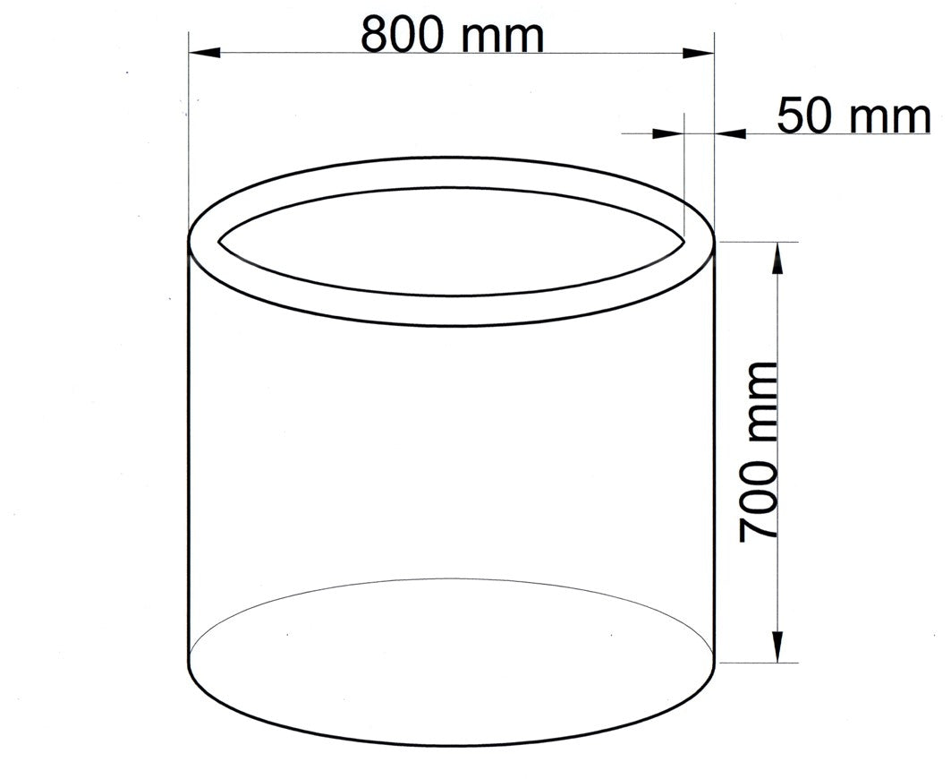 Technische Maßzeichnung Pflanzkübel Fiberglas zylindrisch D80xH70cm mit Maßen in Millimeter