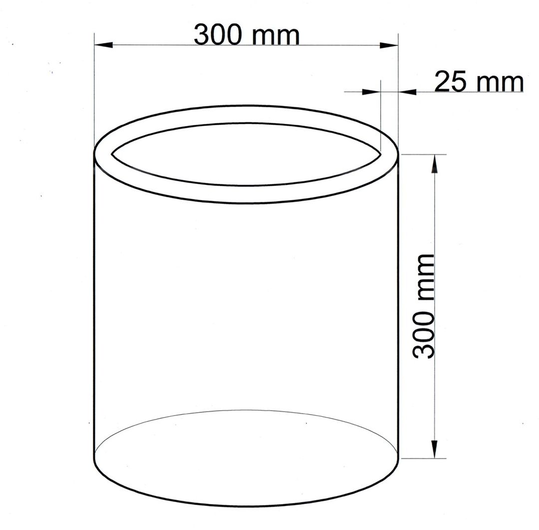 Technische Maßzeichnung Pflanzkübel Fiberglas zylindrisch D30xH30cm mit Maßen in Millimeter