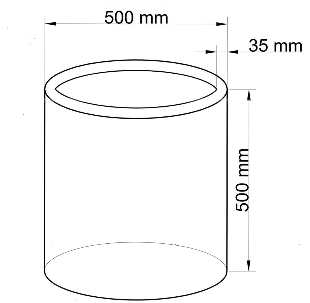 Technische Maßzeichnung Pflanzkübel Fiberglas zylindrisch D50xH50cm mit Maßen in Millimeter