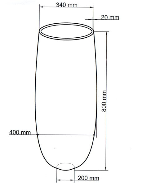 Technische Maßzeichnung Pflanzkübel Fiberglas rund konisch D40xH80cm mit Maßen in Millimeter