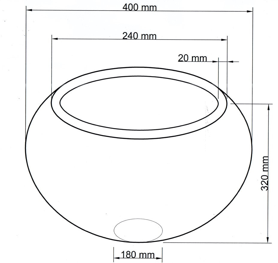 Technische Maßzeichnung Pflanzkübel Fiberglas Ball D40xH32cm mit Maßen in Millimeter