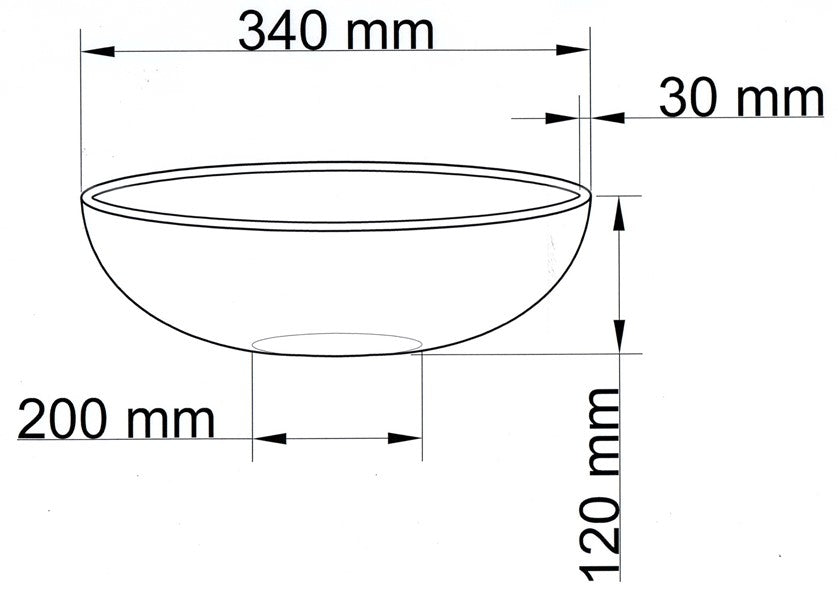 Technische Maßzeichnung Pflanzkübel Fiberglas rund D34xH12cm mit Maßen in Millimeter