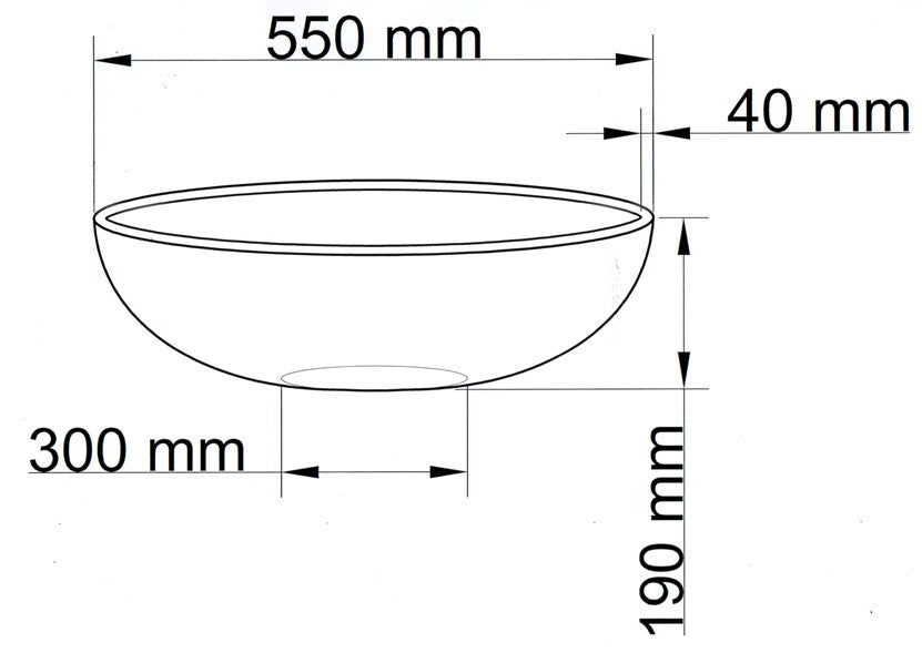 Technische Maßzeichnung Pflanzkübel Fiberglas Schale rund D55xH19cm mit Maßen in Millimeter