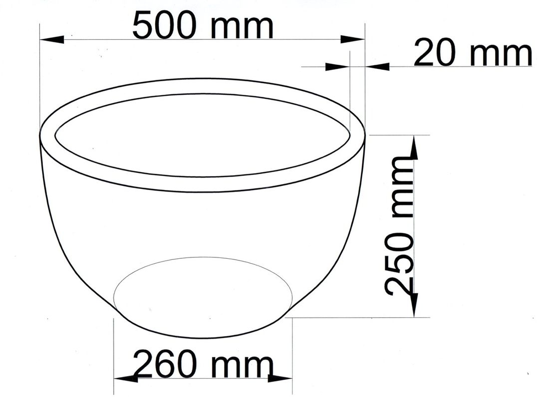 Technische Maßzeichnung Pflanzkübel Fiberglas rund D50xH25cm mit Maßen in Millimeter