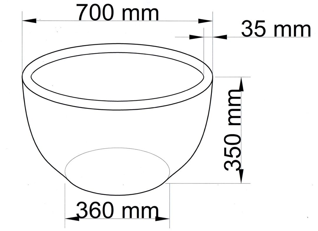 Technische Maßzeichnung Pflanzkübel Fiberglas Schale rund D70xH35cm mit Maßen in Millimeter