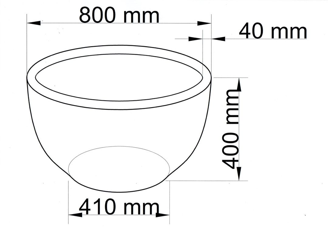 Technische Maßzeichnung Pflanzkübel Fiberglas Schale rund D80xH40cm mit Maßen in Millimeter