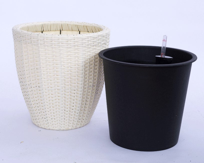 Elegant Einrichten | Pflanzkübel  | Polyrattan | rundkonisch | D46xH46cm | creme weiß.
