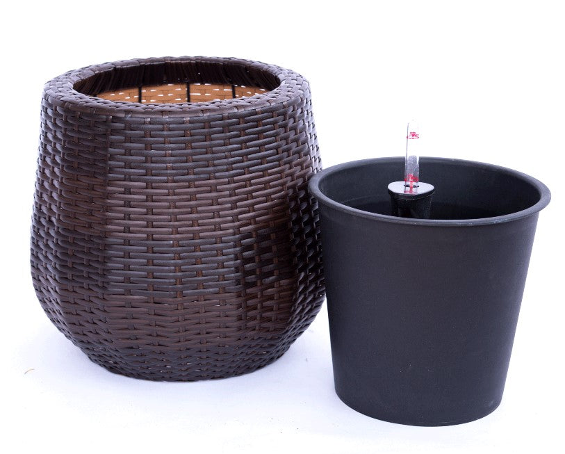 Elegant Einrichten | Pflanzkübel  | Polyrattan | rundkonisch | D35xH32cm | coffee braun