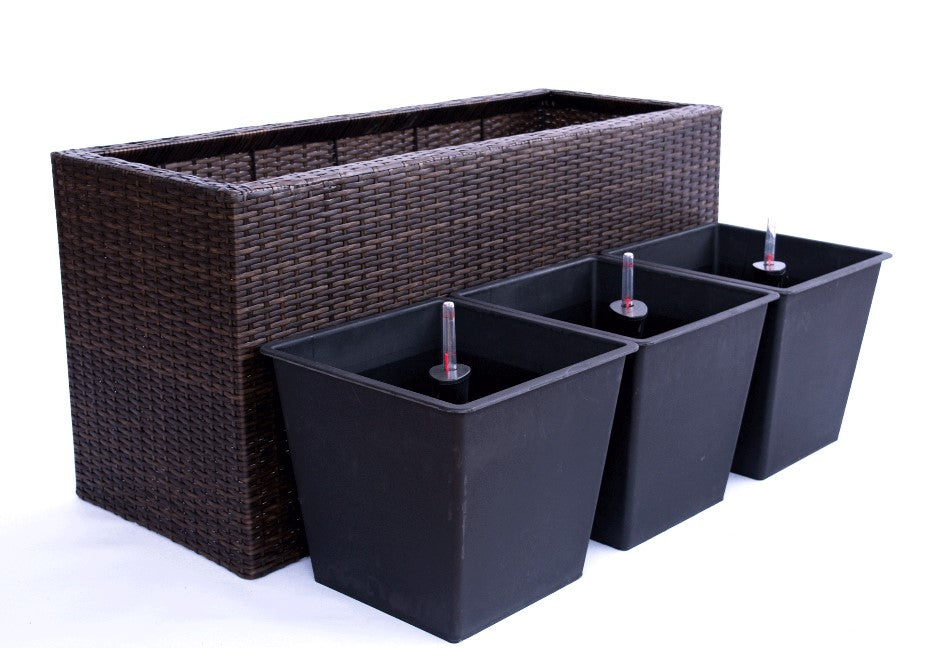 XL Pflanztrog Polyrattan als Raumteiler 106x40x60cm mocca.
