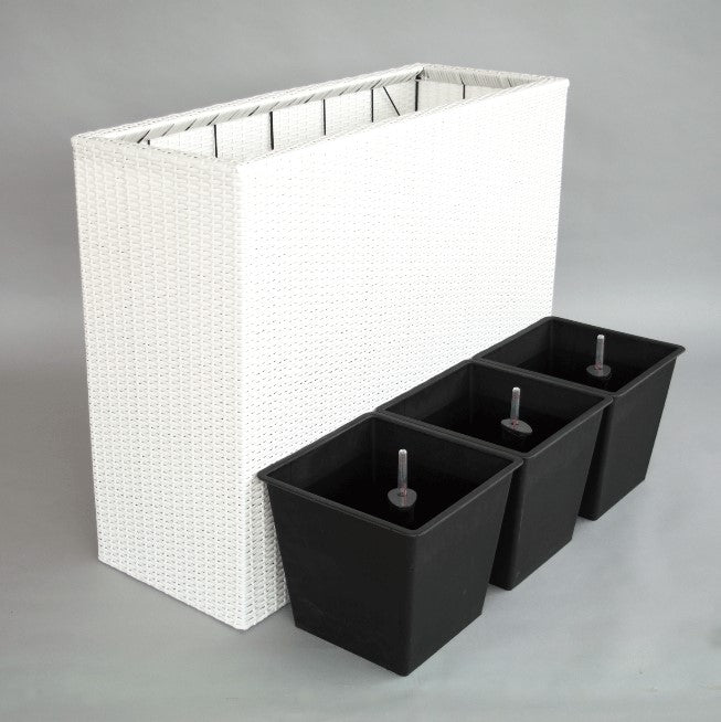 Elegant Einrichten | Pflanzkübel | XXXL  Polyrattan | Raumteiler | 106x40x84cm | weiß.