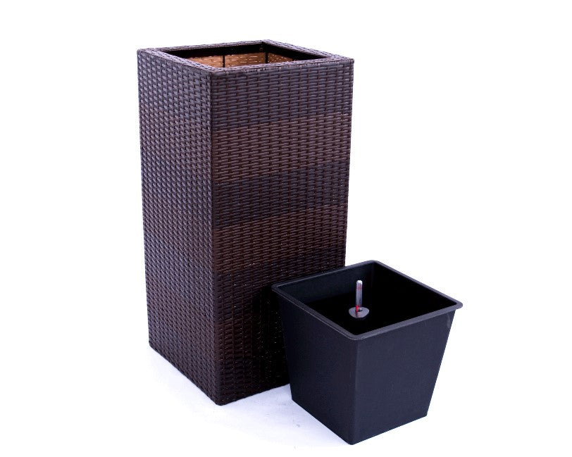 Elegant Einrichten | Pflanzkübel | Polyrattan | Säule | 40x40x84cm | Coffee-braun