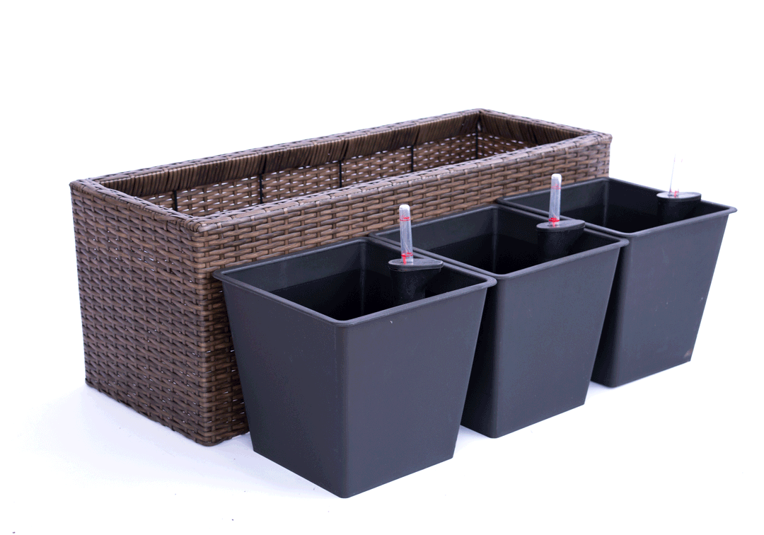 Elegant Einrichten | Pflanzkübel | Polyrattan | rechteckig | 82x30x29cm | mocca
