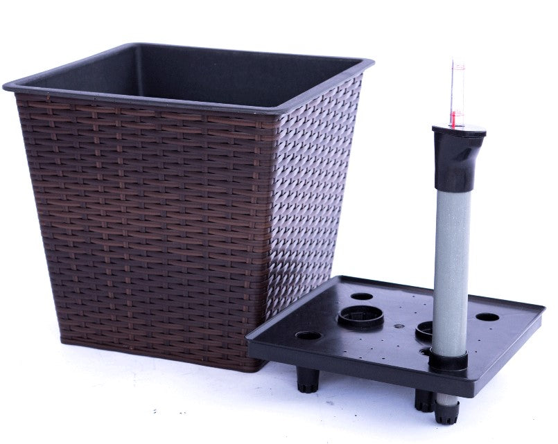 Elegant Einrichten | Pflanzkübel | quadratisch konisch | Polyrattan | 34x34x31cm | coffeebraun.