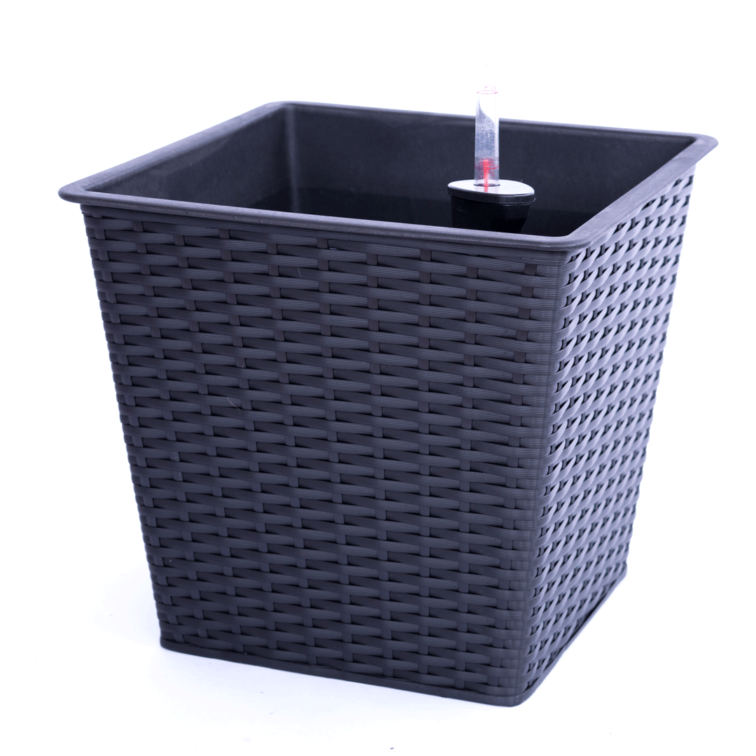 Blumenkübel quadratisch, konisch Polyrattan 26x26x24cm schwarz 5er Set