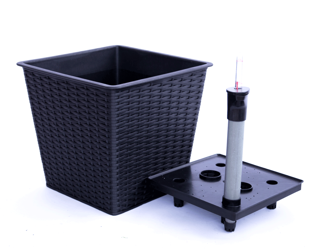 Blumenkübel quadratisch, konisch Polyrattan 26x26x24cm schwarz 5er Set