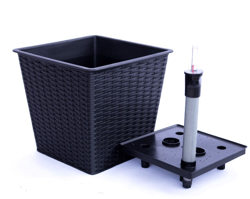 Elegant Einrichten | Pflanzkübel | quadratisch konisch | Polyrattan | 42x42x38cm | schwarz.