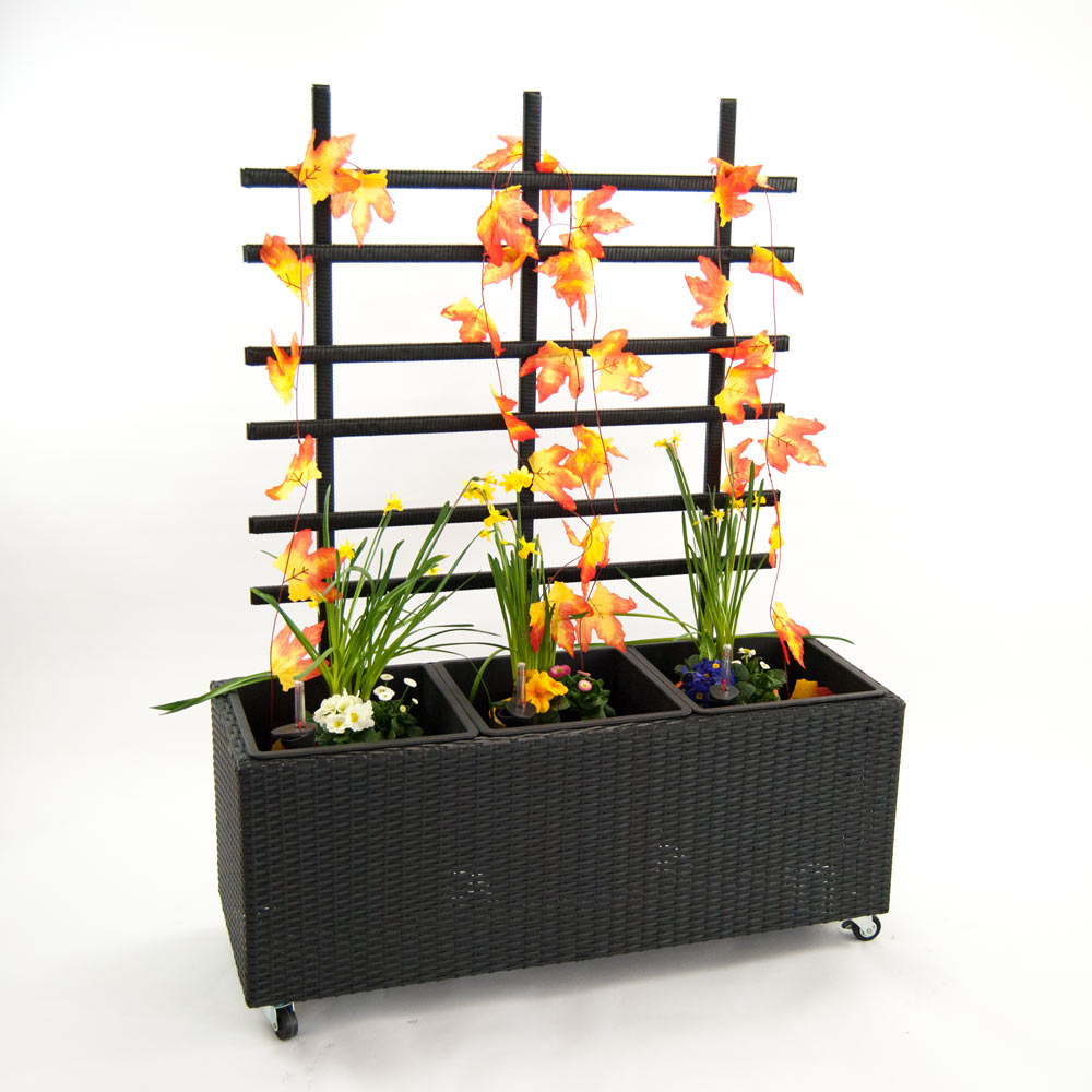 Elegant Einrichten | Pflanzkübel | Polyrattan | mit Rankgitter | rechteckig | 82x30x100cm | schwarz.