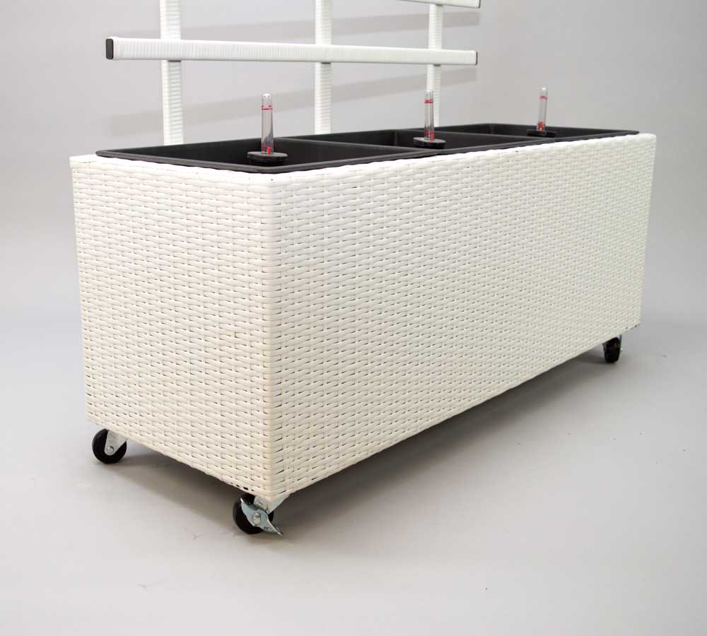 Elegant Einrichten | Pflanzkübel | Polyrattan | mit Rankgitter | rechteckig | 82x30x100cm | weiß.