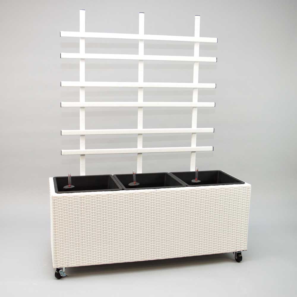 Elegant Einrichten | Pflanzkübel | Polyrattan | mit Rankgitter | rechteckig | 82x30x100cm | weiß.