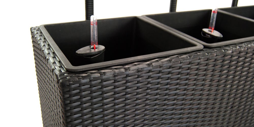 Pflanzkübel, Pflanztrog Polyrattan mit Rankgitter 130x46x165cm schwarz.
